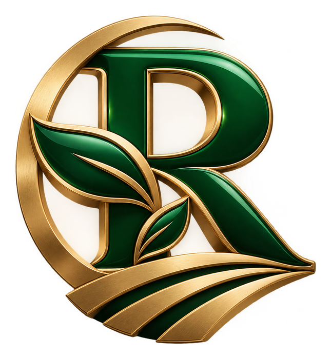 Símbolo 3D verde e dourado da AgroRamos